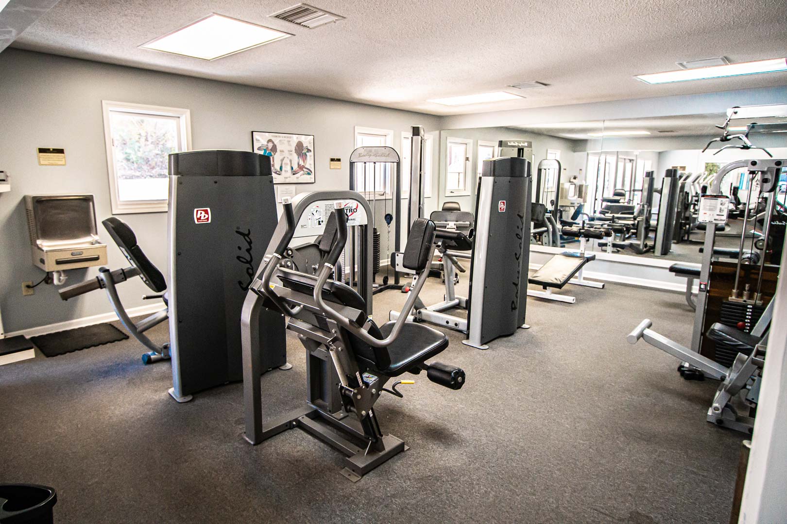 A spacious exercise room at VRI's Fairways of the Mountains in North Carolina.